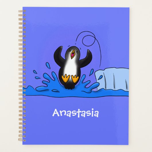 Cute happy springing pinguin cartoon illustratie planner (Voorkant)