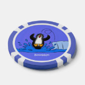 Cute happy springing pinguin cartoon illustratie poker chips (Enkel)