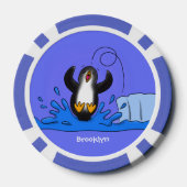 Cute happy springing pinguin cartoon illustratie poker chips (Achterkant)