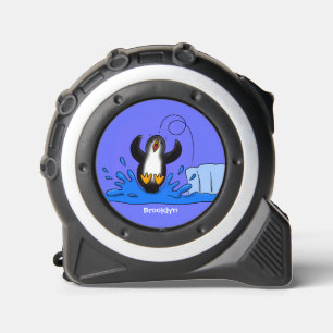 Cute happy springing pinguin cartoon illustratie rolmaat