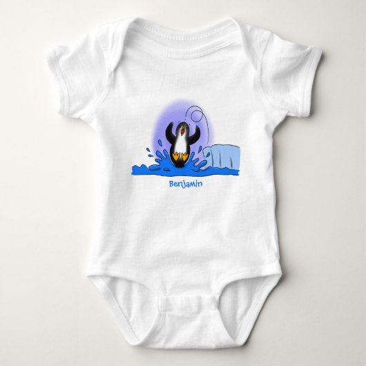 Cute happy springing pinguin cartoon illustratie romper (Voorkant)