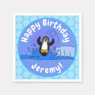 Cute happy springing pinguin cartoon illustratie servet