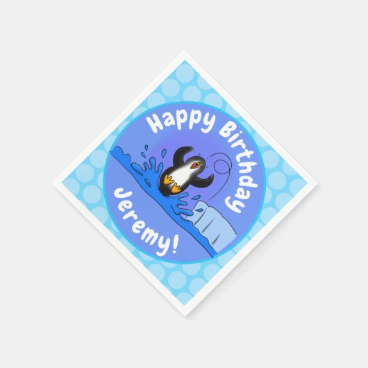 Cute happy springing pinguin cartoon illustratie servet (Hoek)