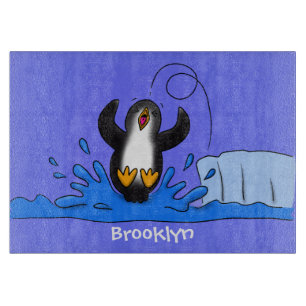 Cute happy springing pinguin cartoon illustratie snijplank