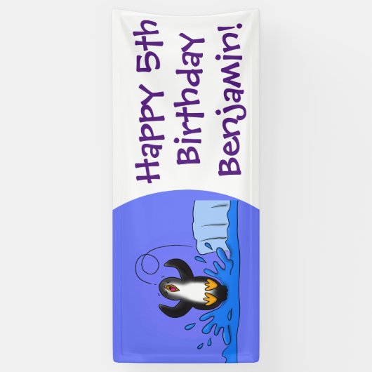 Cute happy springing pinguin cartoon illustratie spandoek (Verticaal)