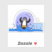 Cute happy springing pinguin cartoon illustratie sticker (Vel)