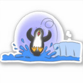 Cute happy springing pinguin cartoon illustratie sticker (Voorkant)