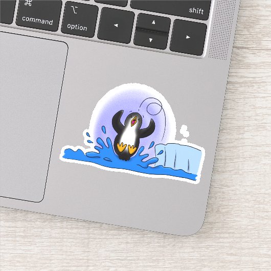 Cute happy springing pinguin cartoon illustratie sticker (Detail)