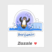 Cute happy springing pinguin cartoon illustratie sticker (Vel)