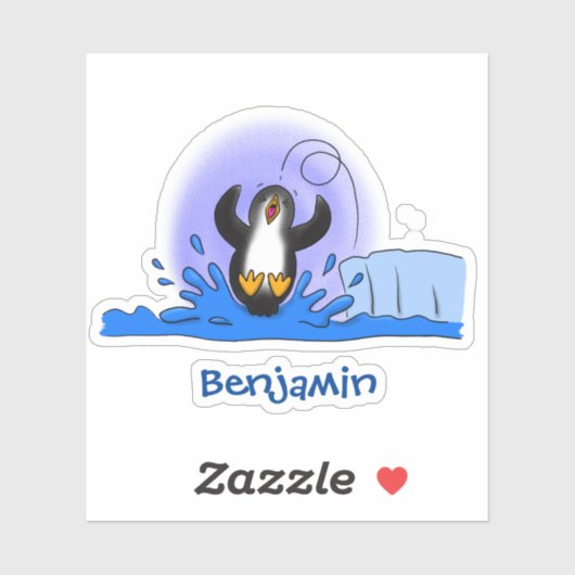 Cute happy springing pinguin cartoon illustratie sticker (Vel)