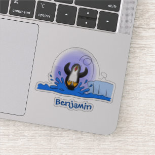 Cute happy springing pinguin cartoon illustratie sticker