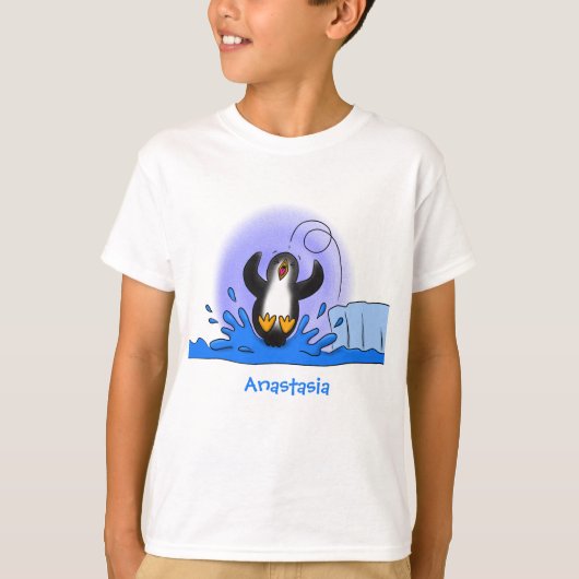Cute happy springing pinguin cartoon illustratie t-shirt (Voorkant)
