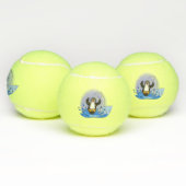 Cute happy springing pinguin cartoon illustratie tennisballen (Multi)