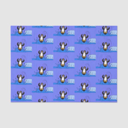 Cute happy springing pinguin cartoon illustratie tissuepapier (Voorkant)