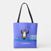 Cute happy springing pinguin cartoon illustratie tote bag (Achterkant)