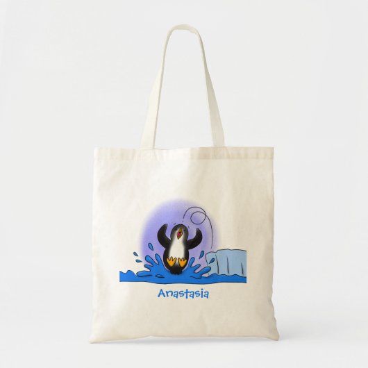 Cute happy springing pinguin cartoon illustratie tote bag (Voorkant)