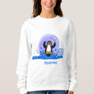 Cute happy springing pinguin cartoon illustratie trui