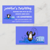 Cute happy springing pinguin cartoon illustratie visitekaartje (Voorkant / Achterkant)