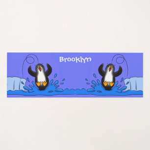 Cute happy springing pinguin cartoon illustratie yogamat