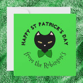 Cute Happy St Patricks Day Black Cat Emerald Green Feestdagenkaart