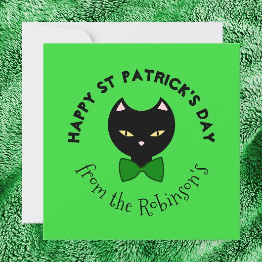 Cute Happy St Patricks Day Black Cat Emerald Green Feestdagenkaart