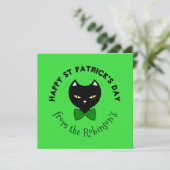 Cute Happy St Patricks Day Black Cat Emerald Green Feestdagenkaart (Staand voorkant)