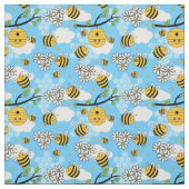 Cute Happy Summer Bees and Flowers Pattern Stof (Swatch)