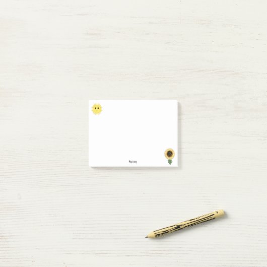 Cute Happy Sun en Sunflower Post-it® Notes (Op bureau)
