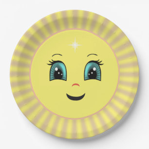 Cute Happy Sun Face & Rays Papieren Bordje