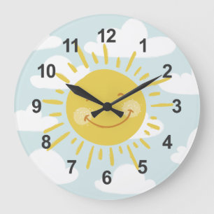 Cute Happy Sun Large Clock Grote Klok