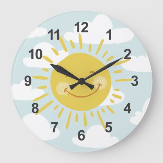 Cute Happy Sun Large Clock Grote Klok (Voorkant)