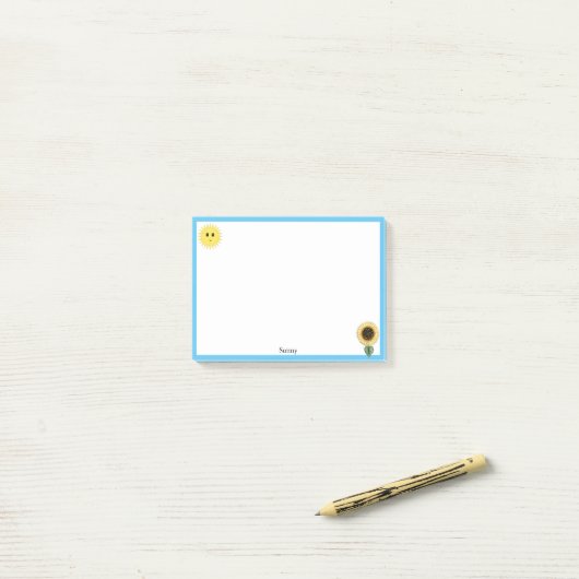 Cute Happy Sun, Sunflower & Light Blue Lijst Post-it® Notes (Op bureau)
