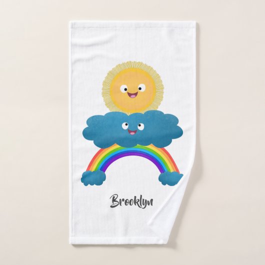 Cute happy sun wolwolk regenboog cartoon bad handdoek (Handdoek)