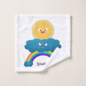 Cute happy sun wolwolk regenboog cartoon bad handdoek (Wasdoekje)