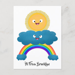 Cute happy sun wolwolk regenboog cartoon briefkaart