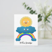 Cute happy sun wolwolk regenboog cartoon briefkaart (Staand voorkant)