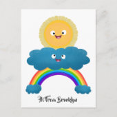 Cute happy sun wolwolk regenboog cartoon briefkaart (Voorkant)