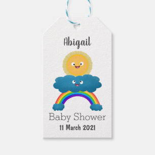 Cute happy sun wolwolk regenboog cartoon cadeaulabel