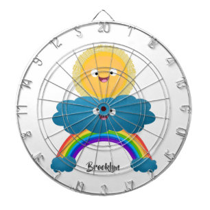 Cute happy sun wolwolk regenboog cartoon dartbord