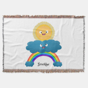 Cute happy sun wolwolk regenboog cartoon deken