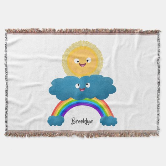 Cute happy sun wolwolk regenboog cartoon deken (Voorkant)