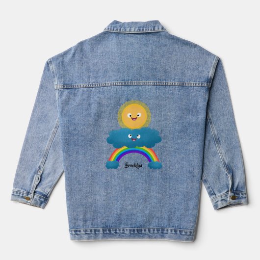 Cute happy sun wolwolk regenboog cartoon denim jacket (Achterkant)
