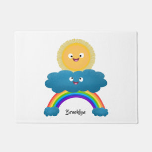 Cute happy sun wolwolk regenboog cartoon deurmat