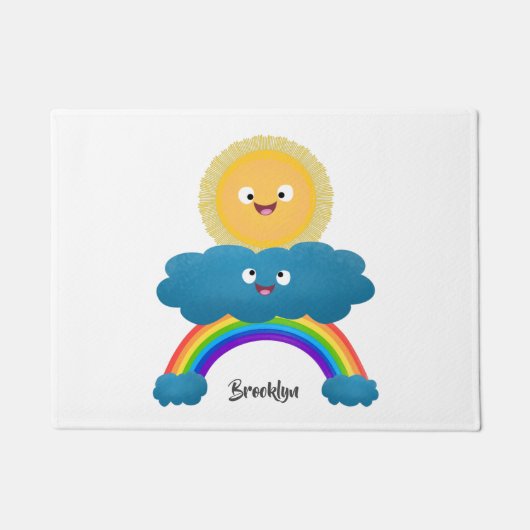 Cute happy sun wolwolk regenboog cartoon deurmat (Voorkant)