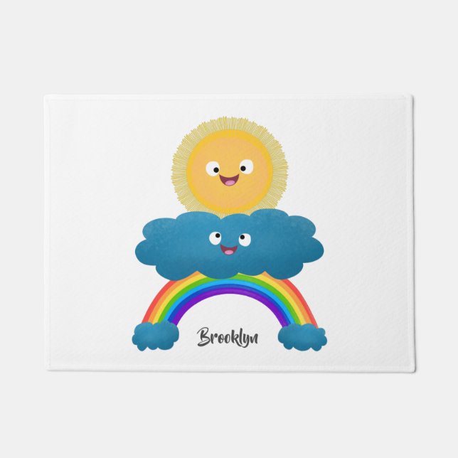 Cute happy sun wolwolk regenboog cartoon deurmat (Voorkant)