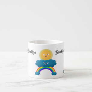 Cute happy sun wolwolk regenboog cartoon espresso kop