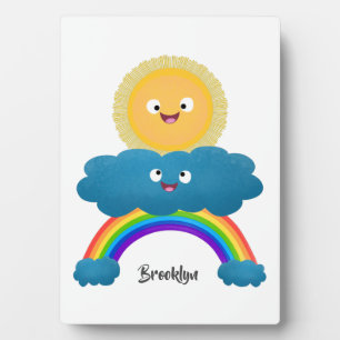 Cute happy sun wolwolk regenboog cartoon fotoplaat