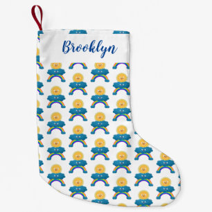 Cute happy sun wolwolk regenboog cartoon kleine kerstsok