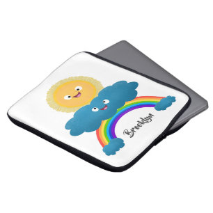 Cute happy sun wolwolk regenboog cartoon laptop sleeve