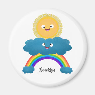 Cute happy sun wolwolk regenboog cartoon magneet